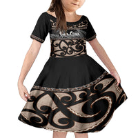 Kia Ora New Zealand Family Matching Summer Maxi Dress and Hawaiian Shirt Aotearoa Proud Maori With Silver Fern LT14 Daughter's Dress Black - Polynesian Pride