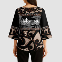 Kia Ora New Zealand Kimono Sleeve Blouse Aotearoa Proud Maori Silver Fern - Polynesian Pride
