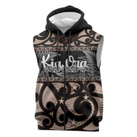 Kia Ora New Zealand Sleeveless Zip Hoodie Aotearoa Proud Maori Silver Fern LT14 Black - Polynesian Pride