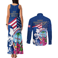 Guam Martin Luther King Jr Day Couples Matching Tank Maxi Dress and Long Sleeve Button Shirt I Have A Dream Guahan Seal With Bougainvillea LT14 - Polynesian Pride