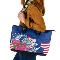 Guam Martin Luther King Jr Day Leather Tote Bag I Have A Dream Guahan Seal With Bougainvillea LT14 Blue - Polynesian Pride