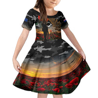 New Zealand ANZAC Day Family Matching Puletasi Dress and Hawaiian Shirt Lest We Forget Silver Fern With Camouflage LT14 Daughter's Dress Black - Polynesian Pride
