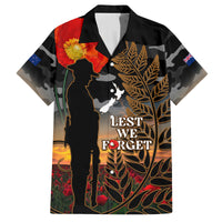 New Zealand ANZAC Day Family Matching Tank Maxi Dress and Hawaiian Shirt Lest We Forget Silver Fern With Camouflage LT14 Dad's Shirt - Short Sleeve Black - Polynesian Pride