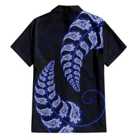 Blue New Zealand Paisley Silver Fern Family Matching Long Sleeve Bodycon Dress and Hawaiian Shirt Aotearoa Maori LT14 - Polynesian Pride