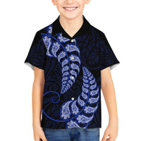 Blue New Zealand Paisley Silver Fern Family Matching Off Shoulder Long Sleeve Dress and Hawaiian Shirt Aotearoa Maori LT14 Son's Shirt Blue - Polynesian Pride