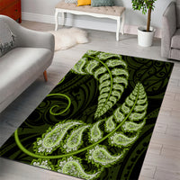 Green New Zealand Paisley Silver Fern Area Rug Aotearoa Maori LT14 - Polynesian Pride