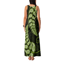 Green New Zealand Paisley Silver Fern Family Matching Tank Maxi Dress and Hawaiian Shirt Aotearoa Maori LT14 - Polynesian Pride
