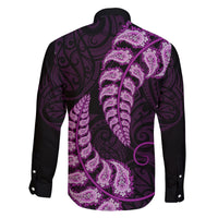 Purple New Zealand Paisley Silver Fern Family Matching Off Shoulder Long Sleeve Dress and Hawaiian Shirt Aotearoa Maori LT14 - Polynesian Pride