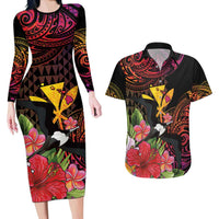 Hawaii Iwa Bird Couples Matching Long Sleeve Bodycon Dress and Hawaiian Shirt Great Frigatebird Kanaka Tropical Hippie Style - Polynesian Pride