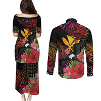 Hawaii Iwa Bird Couples Matching Puletasi and Long Sleeve Button Shirt Great Frigatebird Kanaka Tropical Hippie Style LT14 - Polynesian Pride