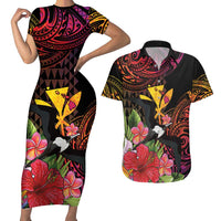 Hawaii Iwa Bird Couples Matching Short Sleeve Bodycon Dress and Hawaiian Shirt Great Frigatebird Kanaka Tropical Hippie Style LT14 Black - Polynesian Pride