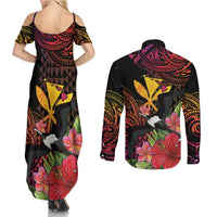 Hawaii Iwa Bird Couples Matching Summer Maxi Dress and Long Sleeve Button Shirt Great Frigatebird Kanaka Tropical Hippie Style - Polynesian Pride