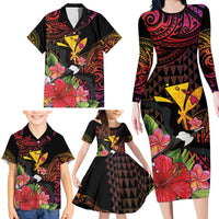 Hawaii Iwa Bird Family Matching Long Sleeve Bodycon Dress and Hawaiian Shirt Great Frigatebird Kanaka Tropical Hippie Style - Polynesian Pride