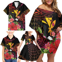 Hawaii Iwa Bird Family Matching Off Shoulder Short Dress and Hawaiian Shirt Great Frigatebird Kanaka Tropical Hippie Style - Polynesian Pride