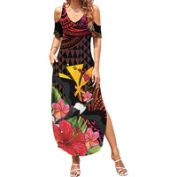 Hawaii Iwa Bird Family Matching Summer Maxi Dress and Hawaiian Shirt Great Frigatebird Kanaka Tropical Hippie Style - Polynesian Pride