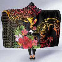 Hawaii Iwa Bird Hooded Blanket Great Frigatebird Kanaka Tropical Hippie Style LT14 One Size Black - Polynesian Pride
