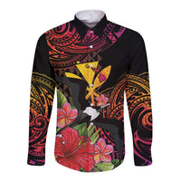 Hawaii Iwa Bird Long Sleeve Button Shirt Great Frigatebird Kanaka Tropical Hippie Style - Polynesian Pride