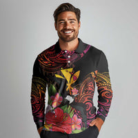 Hawaii Iwa Bird Long Sleeve Polo Shirt Great Frigatebird Kanaka Tropical Hippie Style - Polynesian Pride