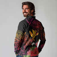 Hawaii Iwa Bird Long Sleeve Polo Shirt Great Frigatebird Kanaka Tropical Hippie Style - Polynesian Pride