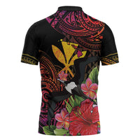 Hawaii Iwa Bird Zipper Polo Shirt Great Frigatebird Kanaka Tropical Hippie Style - Polynesian Pride