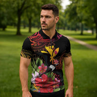 Hawaii Iwa Bird Zipper Polo Shirt Great Frigatebird Kanaka Tropical Hippie Style - Polynesian Pride