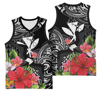 Hawaii Iwa Bird Basketball Jersey Great Frigatebird Kanaka Tropical Flowers - Polynesian Pride