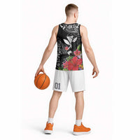 Hawaii Iwa Bird Basketball Jersey Great Frigatebird Kanaka Tropical Flowers - Polynesian Pride