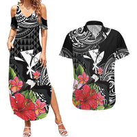 Hawaii Iwa Bird Couples Matching Summer Maxi Dress and Hawaiian Shirt Great Frigatebird Kanaka Tropical Flowers - Polynesian Pride