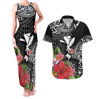 Hawaii Iwa Bird Couples Matching Tank Maxi Dress and Hawaiian Shirt Great Frigatebird Kanaka Tropical Flowers - Polynesian Pride