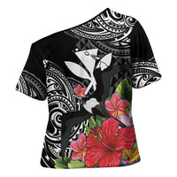 Hawaii Iwa Bird Cross Shoulder Shirt Great Frigatebird Kanaka Tropical Flowers LT14 - Polynesian Pride