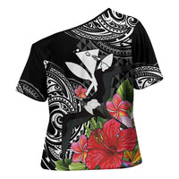 Hawaii Iwa Bird Cross Shoulder Shirt Great Frigatebird Kanaka Tropical Flowers - Polynesian Pride