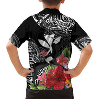 Hawaii Iwa Bird Family Matching Long Sleeve Bodycon Dress and Hawaiian Shirt Great Frigatebird Kanaka Tropical Flowers - Polynesian Pride