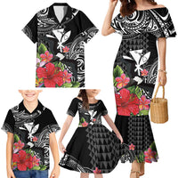 Hawaii Iwa Bird Family Matching Mermaid Dress and Hawaiian Shirt Great Frigatebird Kanaka Tropical Flowers - Polynesian Pride