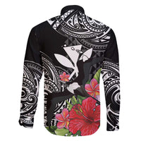 Hawaii Iwa Bird Family Matching Off The Shoulder Long Sleeve Dress and Hawaiian Shirt Great Frigatebird Kanaka Tropical Flowers LT14 - Polynesian Pride