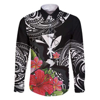 Hawaii Iwa Bird Family Matching Off Shoulder Short Dress and Hawaiian Shirt Great Frigatebird Kanaka Tropical Flowers LT14 Dad's Shirt - Long Sleeve Black - Polynesian Pride