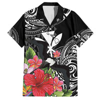 Hawaii Iwa Bird Family Matching Summer Maxi Dress and Hawaiian Shirt Great Frigatebird Kanaka Tropical Flowers LT14 Dad's Shirt - Short Sleeve Black - Polynesian Pride