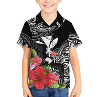 Hawaii Iwa Bird Family Matching Tank Maxi Dress and Hawaiian Shirt Great Frigatebird Kanaka Tropical Flowers LT14 Son's Shirt Black - Polynesian Pride