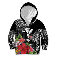Hawaii Iwa Bird Kid Hoodie Great Frigatebird Kanaka Tropical Flowers - Polynesian Pride