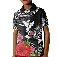 Hawaii Iwa Bird Kid Polo Shirt Great Frigatebird Kanaka Tropical Flowers LT14 Kid Black - Polynesian Pride