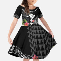 Hawaii Iwa Bird Kid Short Sleeve Dress Great Frigatebird Kanaka Tropical Flowers - Polynesian Pride