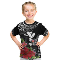 Hawaii Iwa Bird Kid T Shirt Great Frigatebird Kanaka Tropical Flowers - Polynesian Pride