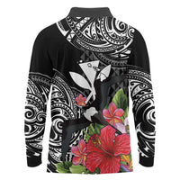 Hawaii Iwa Bird Long Sleeve Polo Shirt Great Frigatebird Kanaka Tropical Flowers - Polynesian Pride