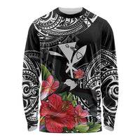 Hawaii Iwa Bird Long Sleeve Shirt Great Frigatebird Kanaka Tropical Flowers LT14 Unisex Black - Polynesian Pride
