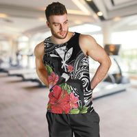 Hawaii Iwa Bird Men Tank Top Great Frigatebird Kanaka Tropical Flowers LT14 Black - Polynesian Pride