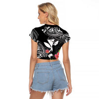 Hawaii Iwa Bird Raglan Cropped T Shirt Great Frigatebird Kanaka Tropical Flowers LT14 - Polynesian Pride