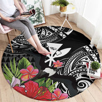 Hawaii Iwa Bird Round Carpet Great Frigatebird Kanaka Tropical Flowers - Polynesian Pride
