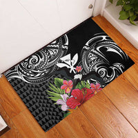Hawaii Iwa Bird Rubber Doormat Great Frigatebird Kanaka Tropical Flowers - Polynesian Pride