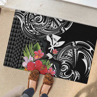 Hawaii Iwa Bird Rubber Doormat Great Frigatebird Kanaka Tropical Flowers - Polynesian Pride