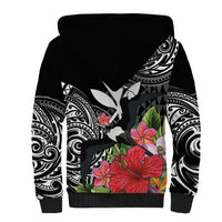 Hawaii Iwa Bird Sherpa Hoodie Great Frigatebird Kanaka Tropical Flowers - Polynesian Pride