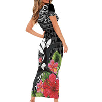 Hawaii Iwa Bird Short Sleeve Bodycon Dress Great Frigatebird Kanaka Tropical Flowers - Polynesian Pride